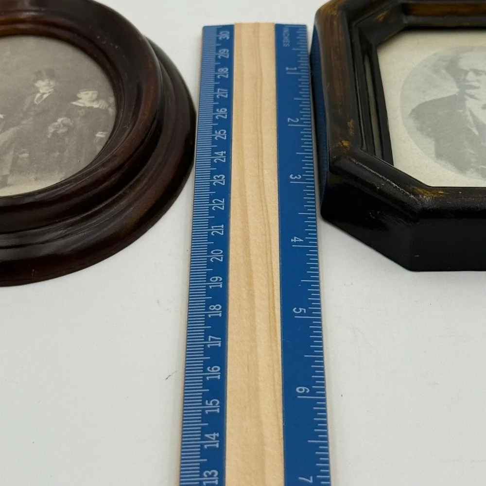 Vintage Miniature Portrait Frames Set of 2 Oval Octagon Wood Grain Finish